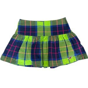 Hollister Womens Plaid Mini Skirt Green/Blue Sz 1 Preppy CottonBlend Lightweight